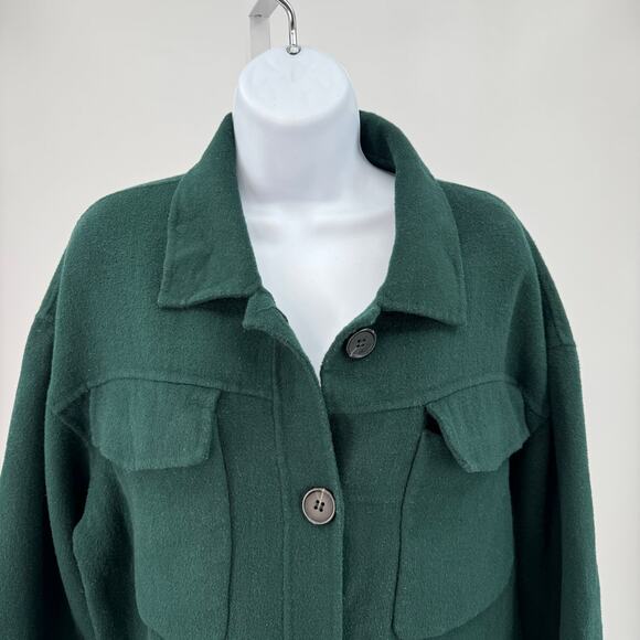 Nordstrom Emerald Green Wool Blend Shacket Coat Mid Length WMNS M Long Sleeve - Picture 5 of 11